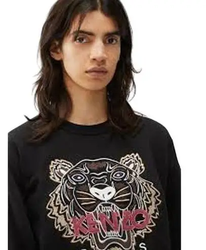 NWT Kenzo Paris Varsity Pullover Sweatshirt Size Medium Embroidered Tiger $395 Black