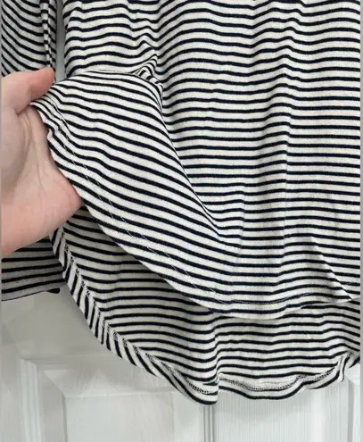 Cherish Black White Stripe Brown Elbow Patch Long Sleeve High Low Hem Tee Size M