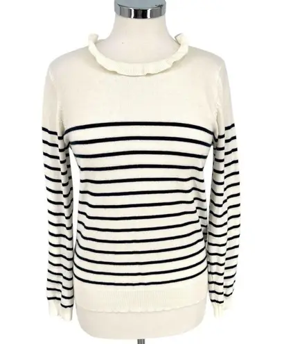 Böhme Striped Ruffled Neck Sweater Ivory White Black Size Medium