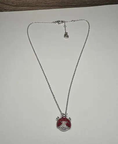 Swavorski Swarovski Crystal Enamel Ladybug Bug Necklace Silver Tone