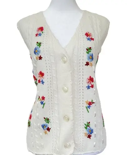 Vintage Floral Embroidered Lightweight Knit Vest Womens Size M Cottagecore Size M