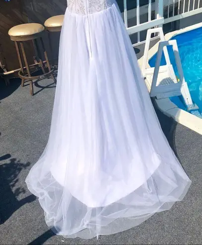 None Wedding Dress Sequin Beaded Sheer Back Full Skirt Actual Size 10