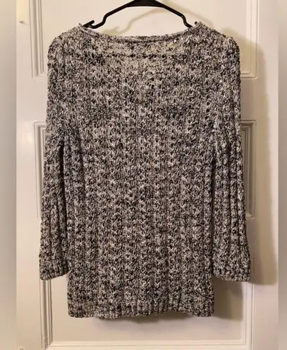 St. John SPORT Keyhole Front 3/4 Sleeve Open Knit Sweater Gray Sz Medium