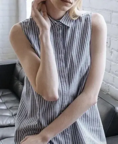 Tradlands Soleil Shirt Dress in Chambray Stripe Blue Size XS