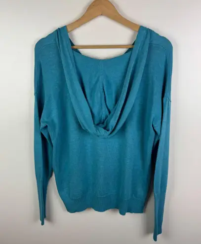 CAbi Hop to Knit Hoodie Small Blue V-Neck Pullover Sweater Comfy Cotton Blend