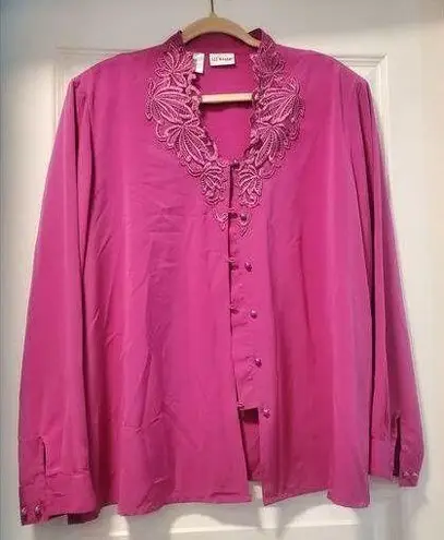 Liz Baker Womens Blouse Size 24w Magenta Button Up Front Long Sleeve.a30