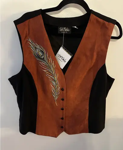 Bob Mackie Waistcoat Vest Wearable Art Peacock Feather Size XL Button Front NEW