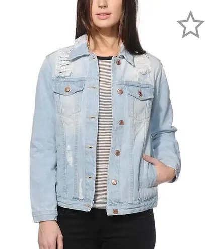 Thread and Supply  Alyssa Light Wash Blue Denim Distressed Jacket Size Small