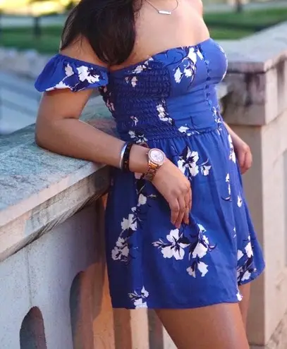 Impressions Blue Floral Off The Shoulder Romper