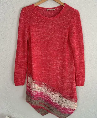 Soft Surroundings Beachy Coral Summer Vacation Tunic Sweater Open Knit Artsy