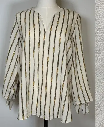 MICHAEL Michael Kors Logo Gold Chain Blouse Cuff With Tie Women’s Size Medium