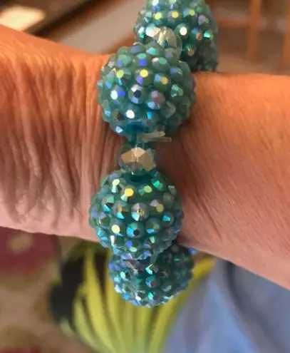 Blue Beaded Stretch Bracelet Retro Disco Trendy
