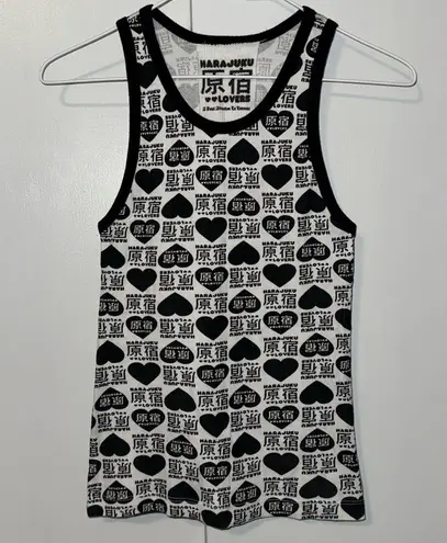 Harajuku Lovers by Gwen Stefani Ringer Tank Top Black & White Hearts S Small Y2K