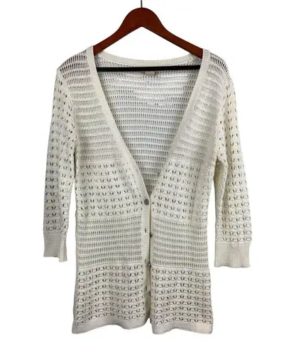 DKNY Jeans Womens Open Knit Cardigan Sweater S White Cotton Acrylic