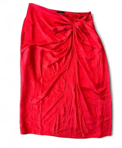 Carbon 38 Red Satin Midi Skirt