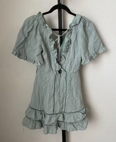 Saints + Secrets Saint + Secrets Green Ruffled Mini Dress Size Small
