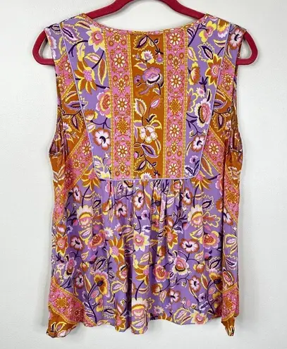 SPELL Lolita Lover Sleeveless Blouse Womens Large Floral Boho Retro Purple