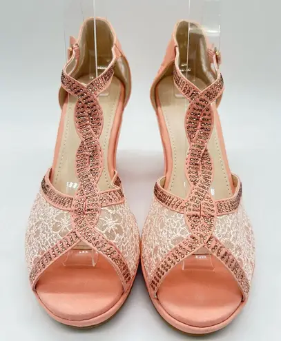 Top Moda Sandal Womens 7.5 Pink Rhinestone Strappy Lace Sandal NEW