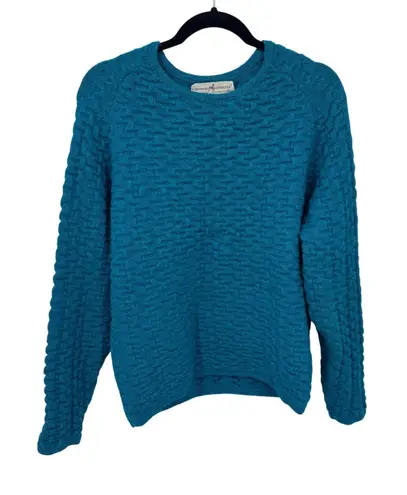 Peruvian Connection Handmade Sweater Womens L Blue Alpaca Basketweave Knit VTG