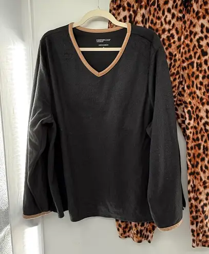 Cuddl Duds 2X Pajama Set Leopard Fleece Lounge Pants V-Neck Top - Image 1