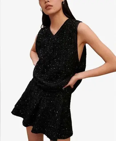 Maje V-Neck Tweed Sequin Tank Top S (1) Black