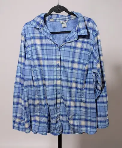 Duluth Trading Company Women DuluthFlex Sidewinder LS Top 2X Sapphire Plaid Blue