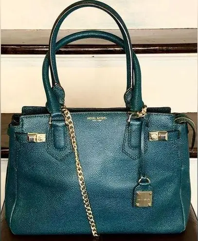 Henri Bendel CARLYLE Caviar Tumbled Teal Leather Satchel Bag with Original Strap