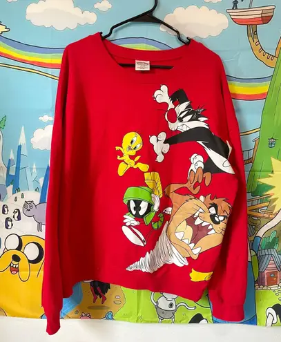 Looney Tunes Vintage Y2k characters red crewneck sweater