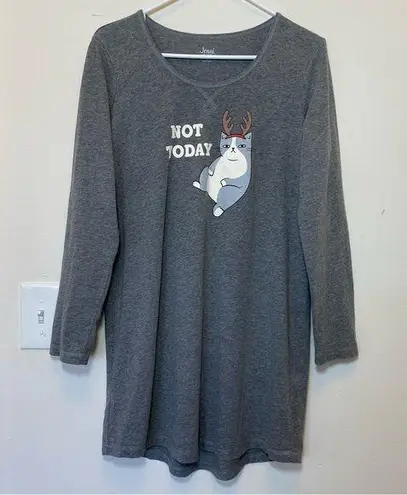 Jenni Intimates | Not Today Christmas Cat Rudolph Print Sleep Shirt Gray Medium
