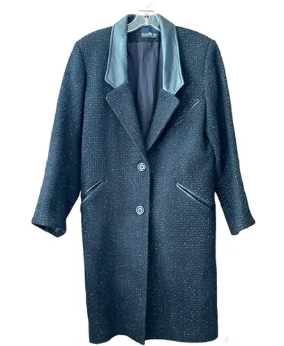 HUNTERS RUN wool coat with leather trim, size 6 Black