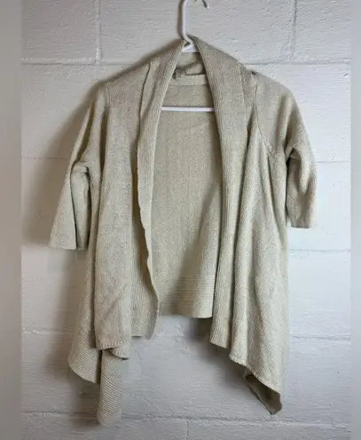 J. Jill Woman’s Drape Front Thick Knit Linen Blend Cream Cardigan Small Petite Size undefined
