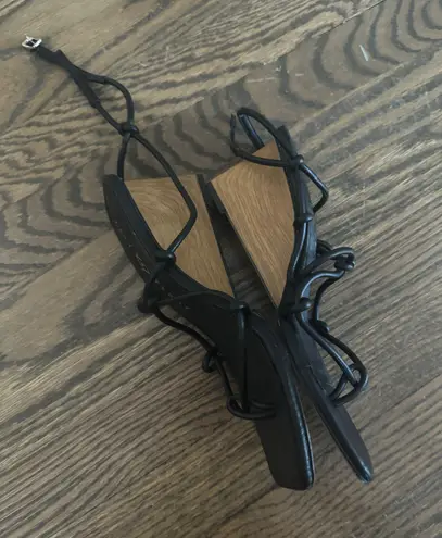 Katy Perry black irisia strappy wooden block wedge heel sandal Matte Black