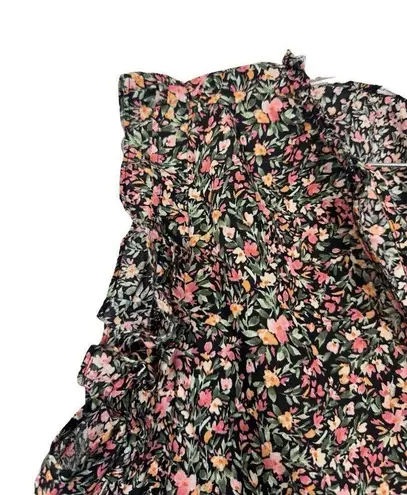 BB Dakota  Meadow Floral Blouse XL Ruffle Flutter Sleeve V-Neck Tie Front Cottage