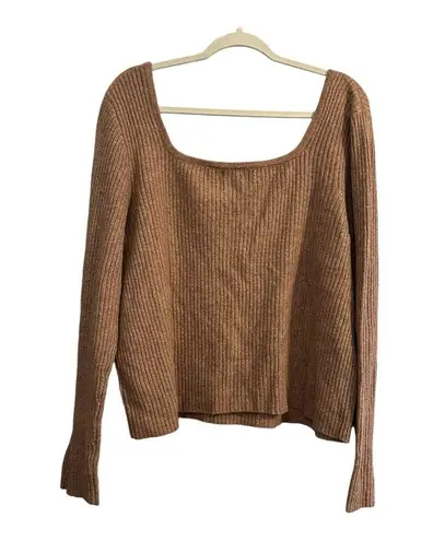 Old Navy NWT  Cropped Taupe Tan Knit Square Neck Long Sleeve Top Sweater // 2X