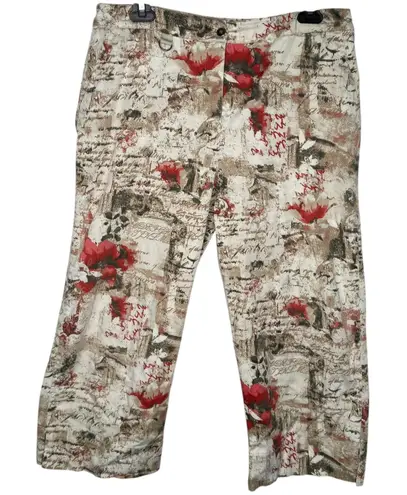 Chico's Design Maximalist Cropped Pants Size 2 Large Artsy Romantic Statement Tan - Image 1