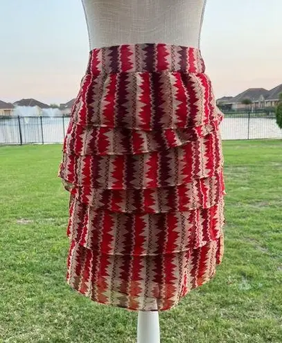 Anna Sui Anthropologie Terrawat tiered red multicolor skirt