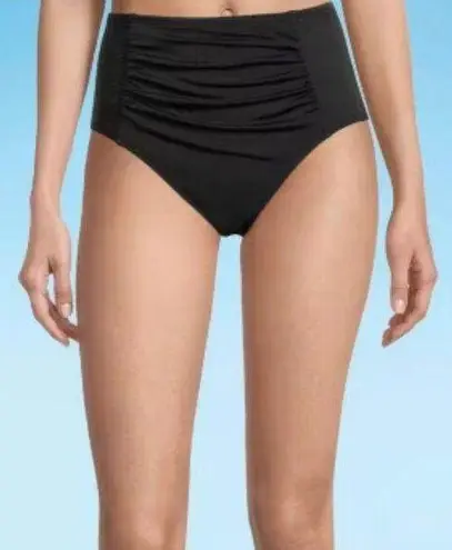 NWT! Sonnet Shores Shirred Front Women's High Waist Bikini Swimsuit Bottoms Sz 8 Black