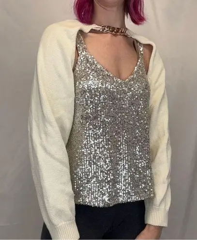 REVOLVE Bubish Women's Ava Bolero Top Shrug Sweater Ivory Cream Faux Gold Chain Size undefined
