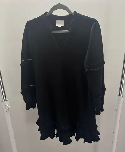 Sundays Anthropologie Black Ruffle Balloon Sleeve Dress