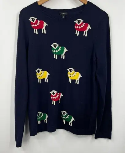 Talbots  Sheep in Sweaters Novelty Print Navy Blue Lambswool Blend Sweater Size L