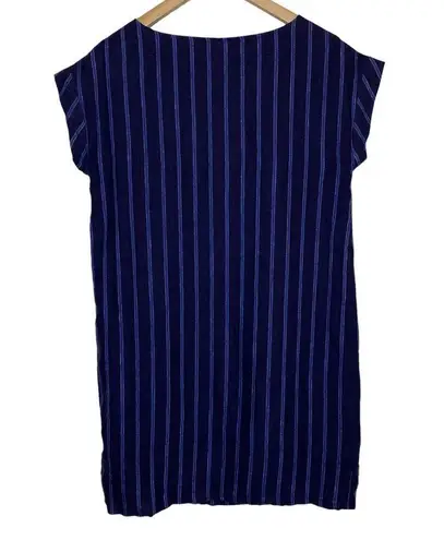 Tahari  Linen Striped Mini Dress Navy Blue Short Sleeve Shift Minidress, size XS