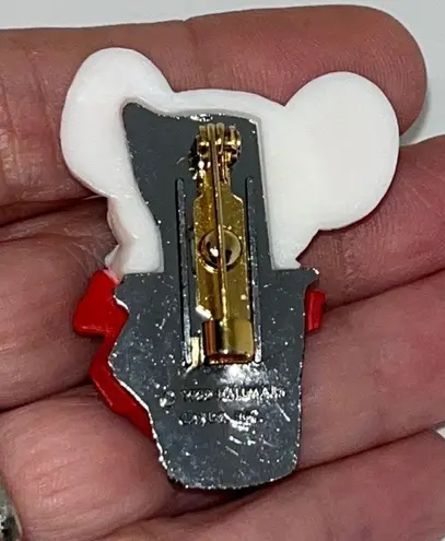 Hallmark 1983 Pin Christmas Mouse Sewing Thimble White Red Bow Holiday Brooch
