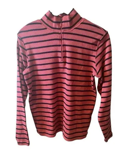 LL Bean Women’s French Sailor’s 1/4 Zip Stripe Pullover Size Medium Pink Navy