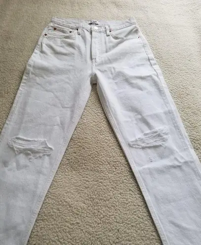 RE/DONE 70s Stove Pipe High Rise Jeans White Destroyed Straight Leg Womens Sz 26