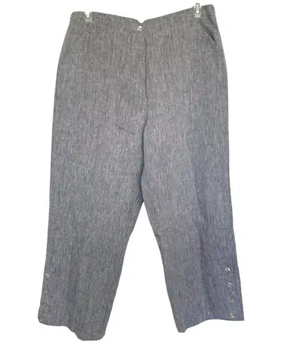 Monterey Bay 100% Linen Dress Pants High Waist Gray Button Minimalist Plus Sz 16