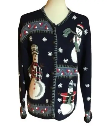 Retro Y2K snowman holiday cardigan sweater Size M