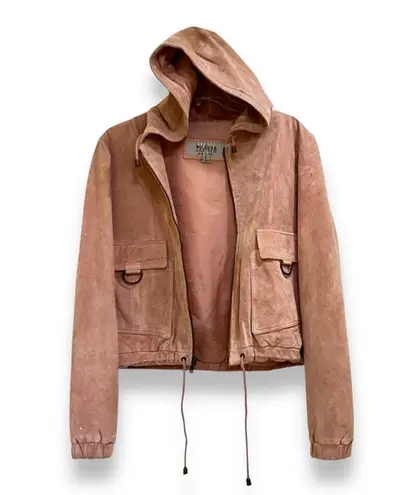 wilson's leather Vintage 80s pink suede leather hooded bomber jacket pants suit