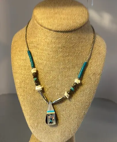 Elegant Liquid Sterling Silver and Turquoise Necklace Kachina Dancer