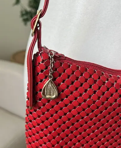 Whiting & Davis Vintage Whiting & David Red Mesh Crossbody Bag Gold Accents Sailboat Heart Charm