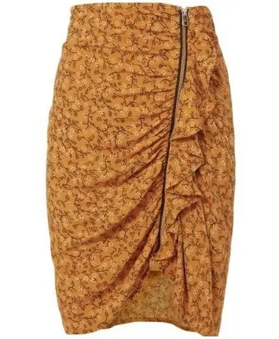 Veronica Beard Spencer Floral Print Ruffle Zip Font Skirt Size 2 Saffron